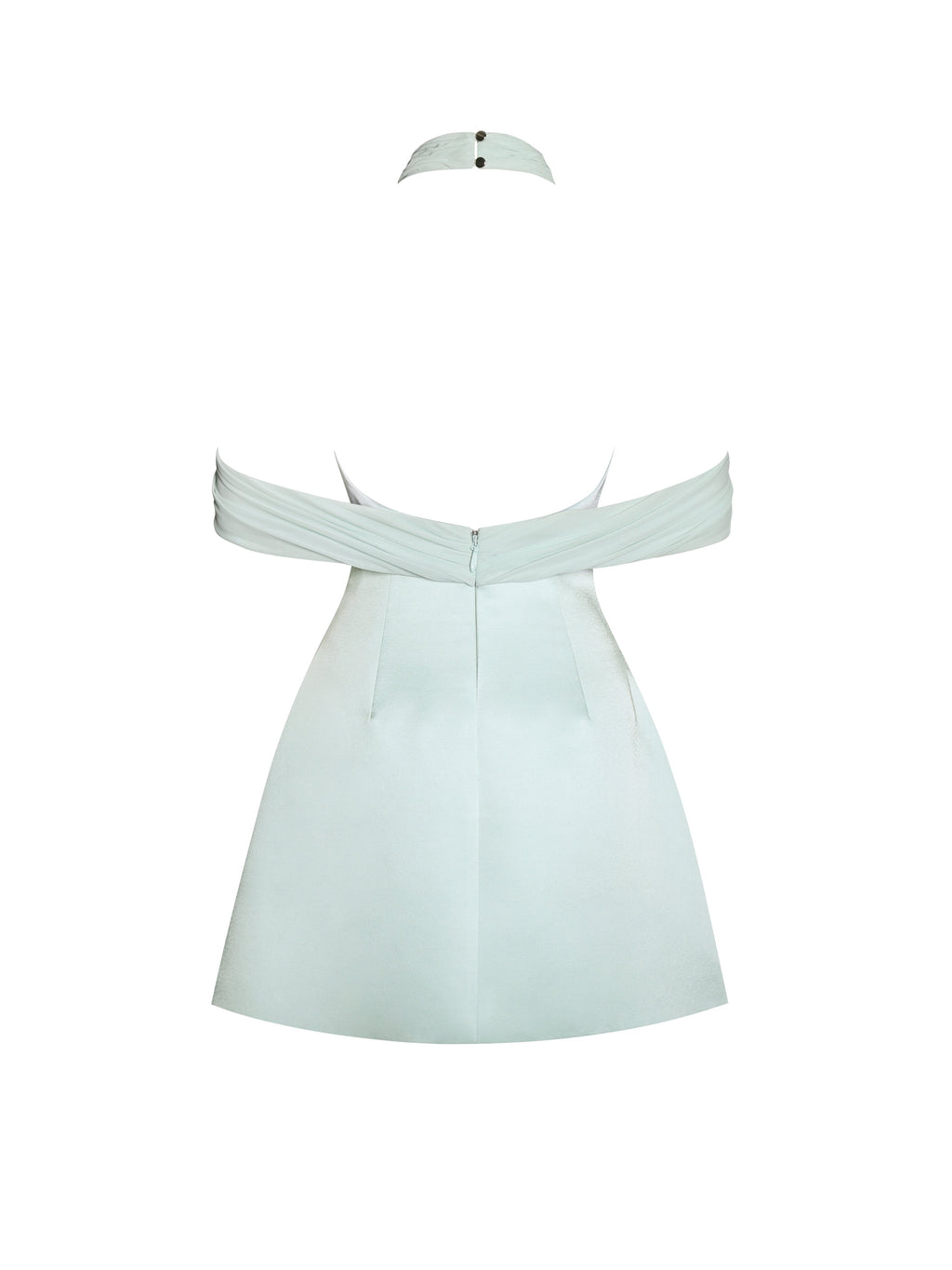 Zafrina Light Cyan Halter Off-shoulder Backless Mini Dress - HOUSE OF SHE