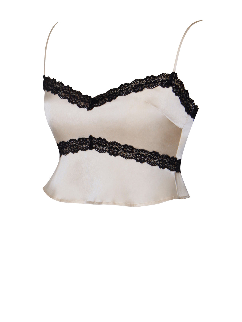 Yareli Beige Lace Trim Satin Strappy Top  HOUSE OF SHE