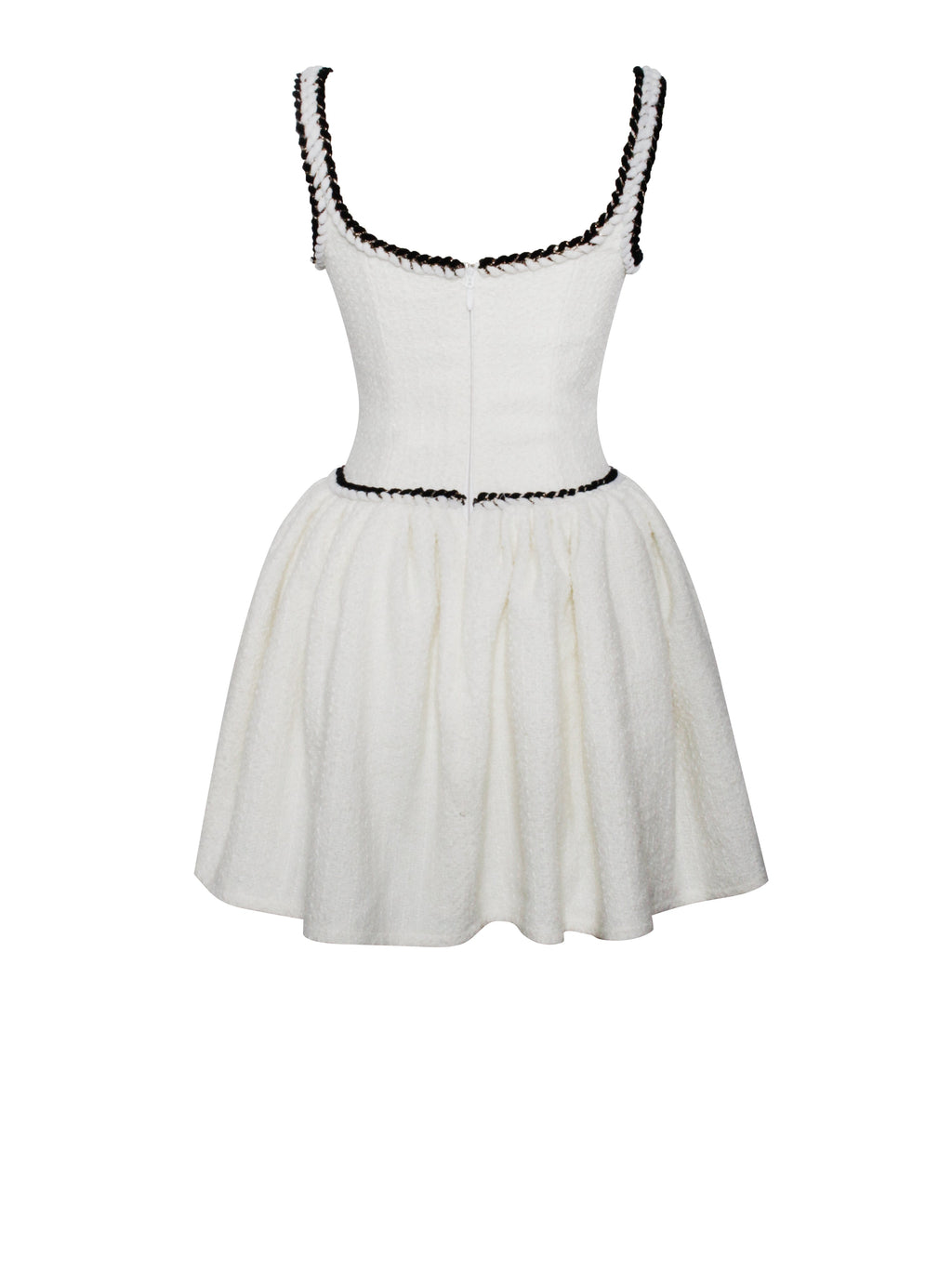 Coco White Boucle Tweed V Waist Mini Dress - HOUSE OF SHE