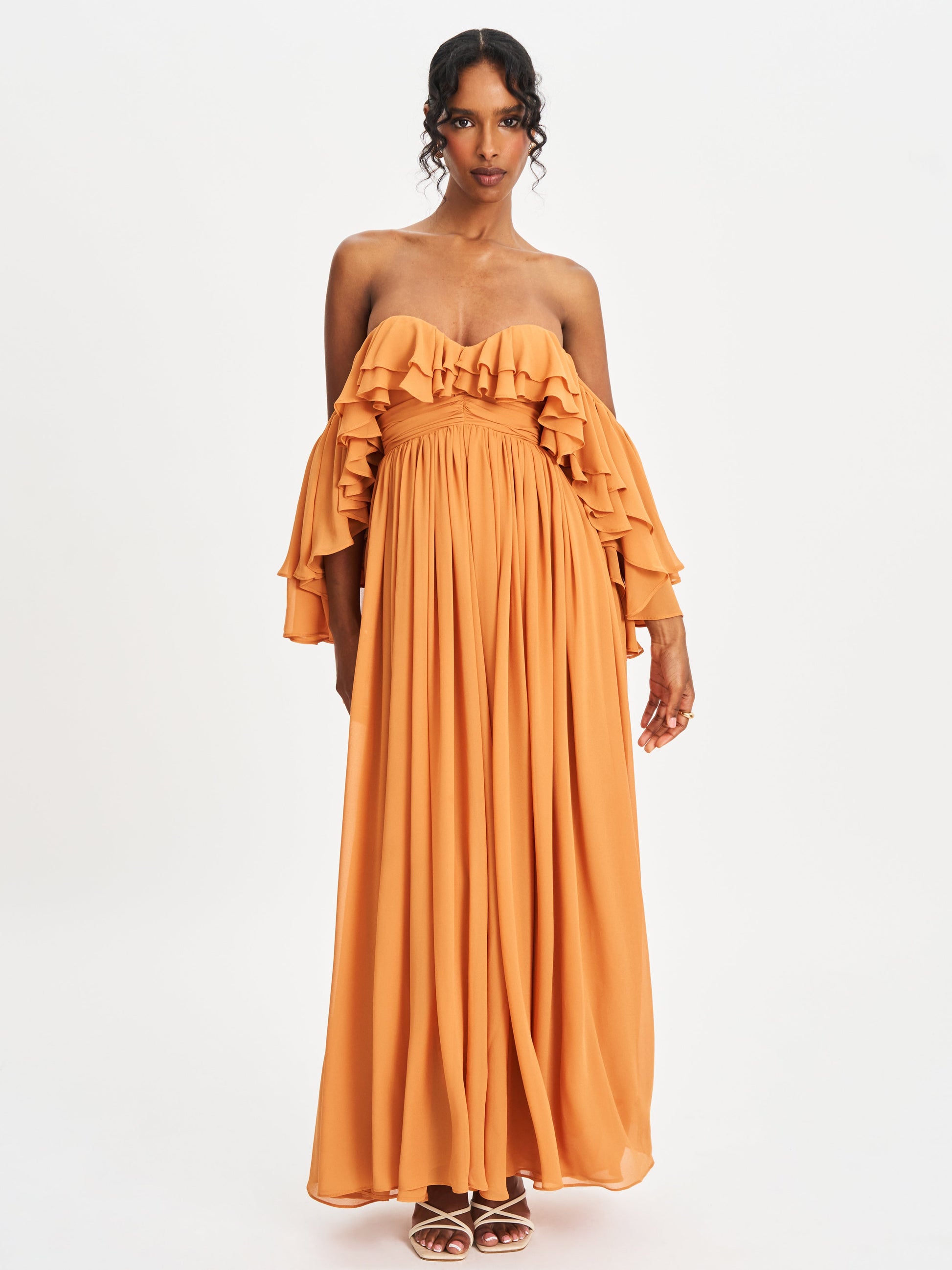 Kaela Brickwork Off Shoulder Chiffon Maxi Dress - HOUSE OF SHE