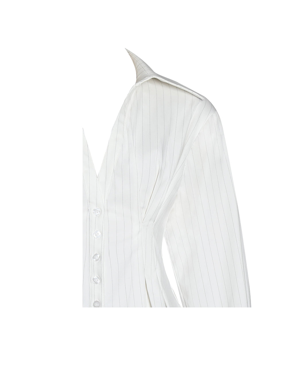 Sylvia White Pinstripe Deep V Pleated Shirt - HOUSE OF SHE