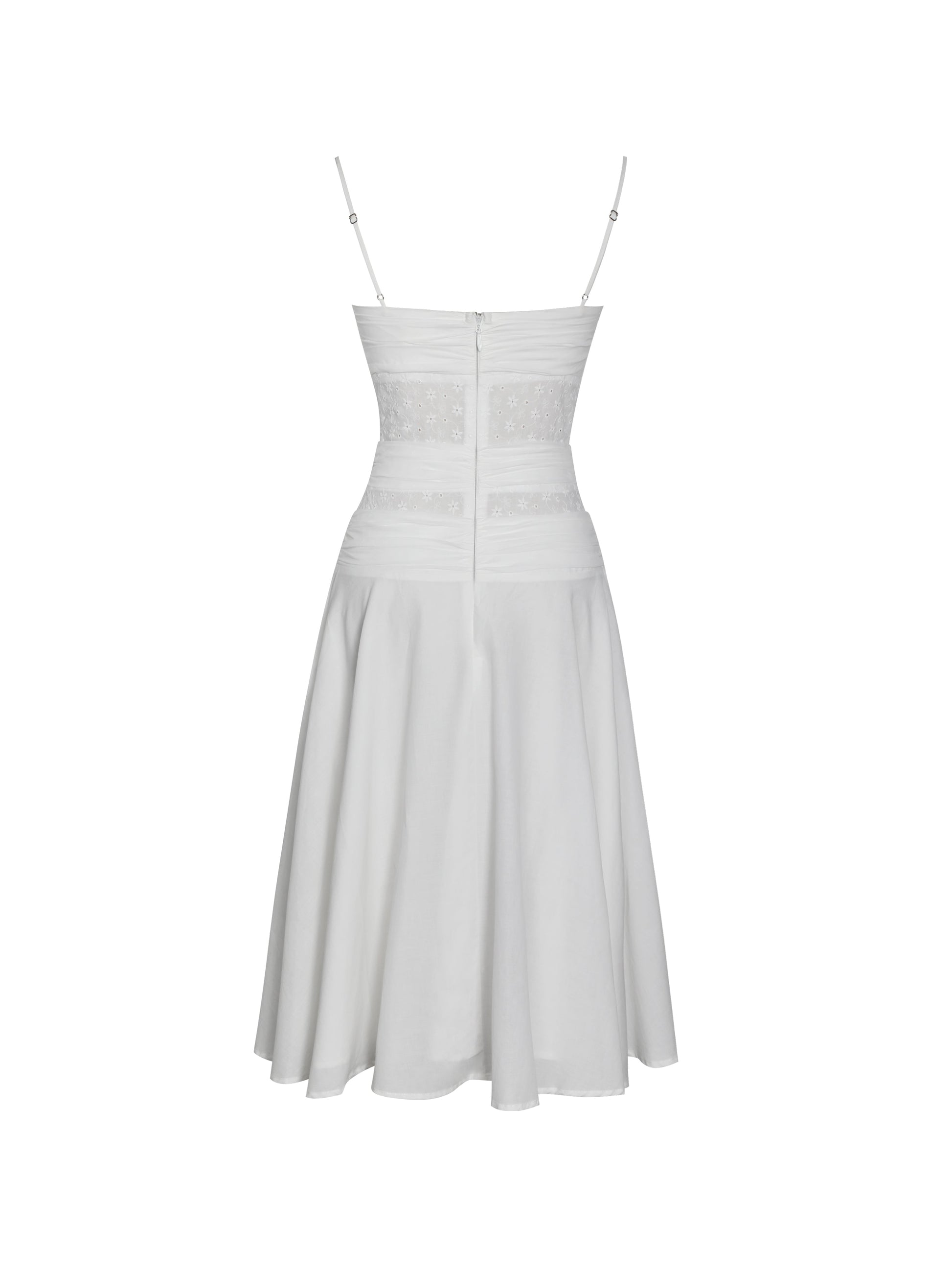 Maelis White Eyelet Drop Waist Cotton Midi Dress - HOUSE OF SHE