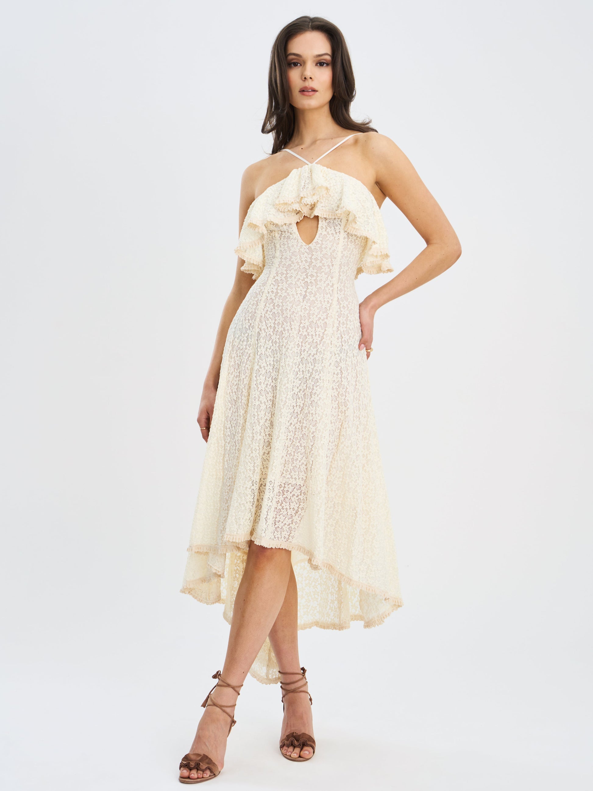 Idra Lace Trim Sleeveless Crochet Midi Trailing Dress - HOUSE OF SHE