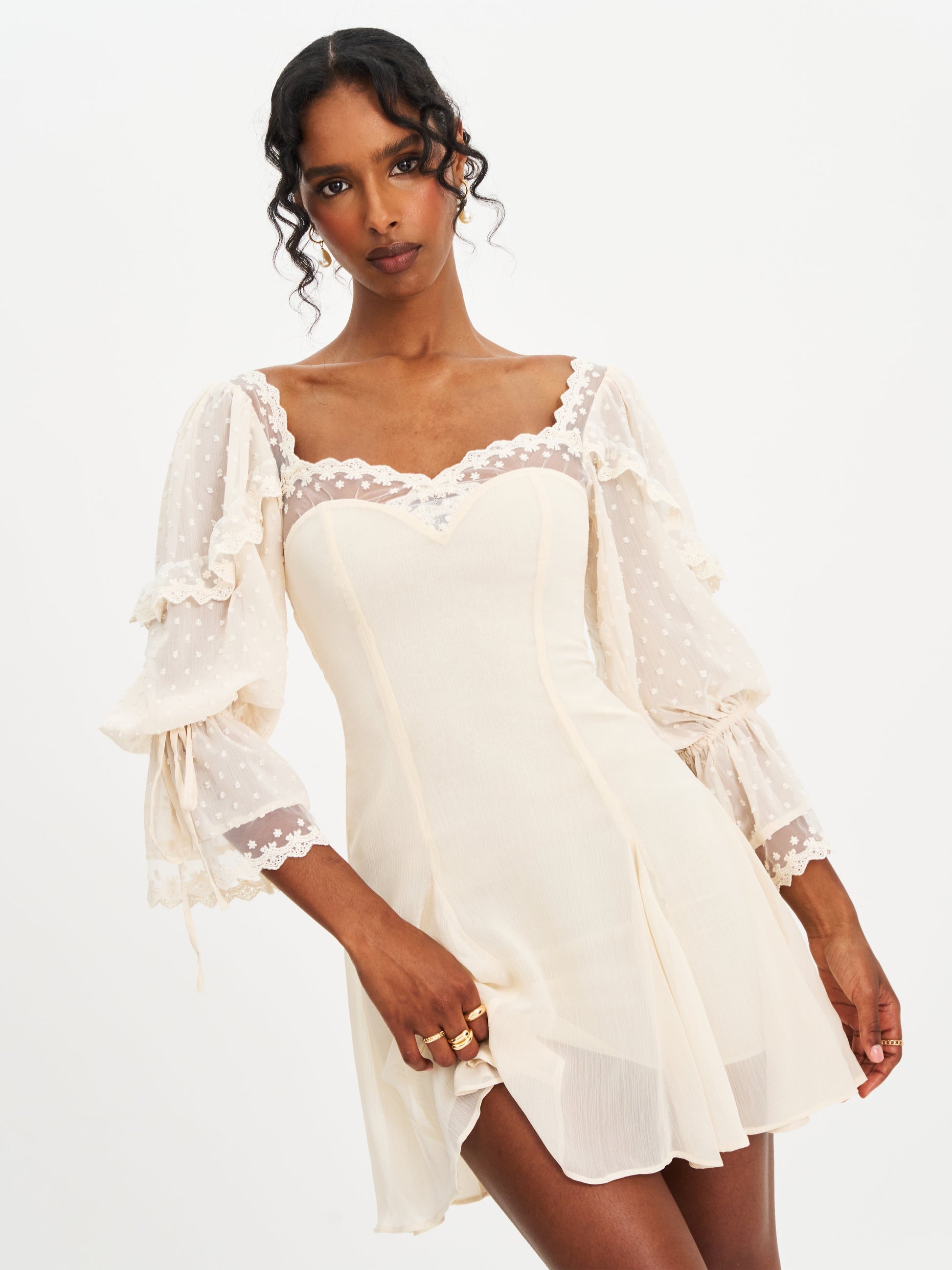 Zakira Lace Trim Half Sleeve Mini Dress - HOUSE OF SHE