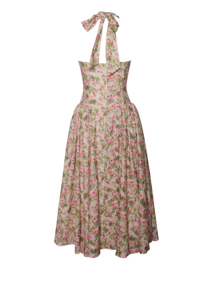 Miya Floral Linen Halter Corset Maxi Dress