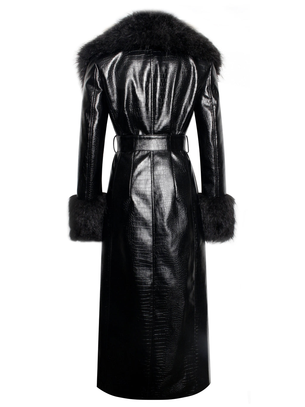 Zella Black Fur Vegan Croc Leather Coat