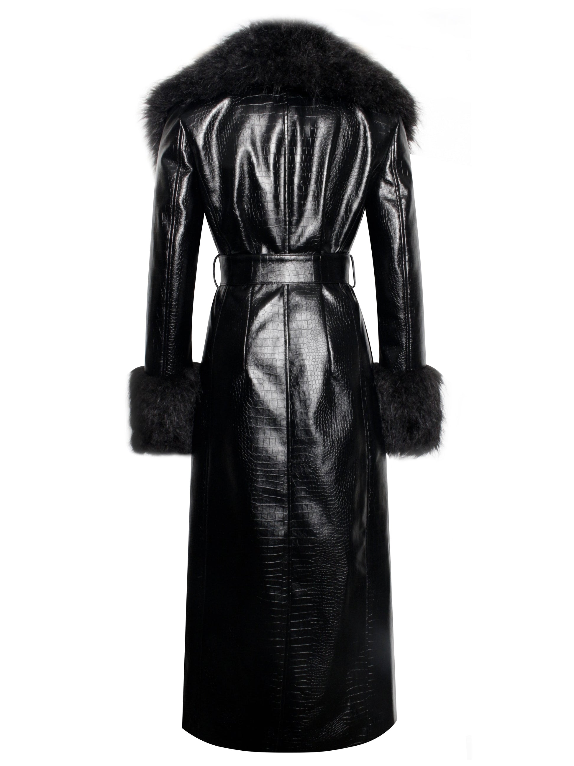 Zella Black Fur Vegan Croc Leather Coat