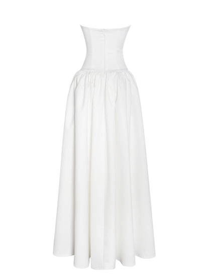 Umay White Drop Waist Satin Corset Dress