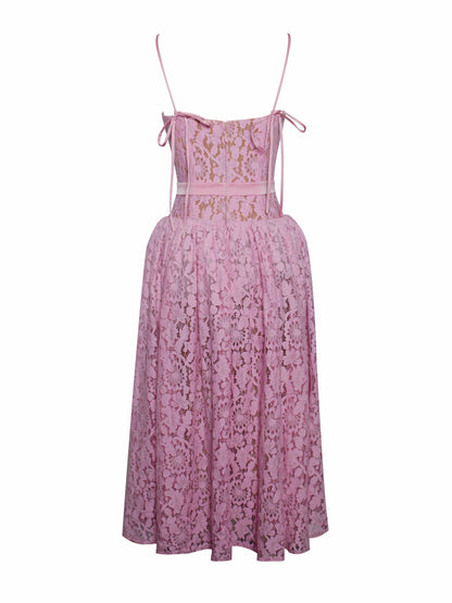 Lorena Pink Lace Drop Waist Midi Dress