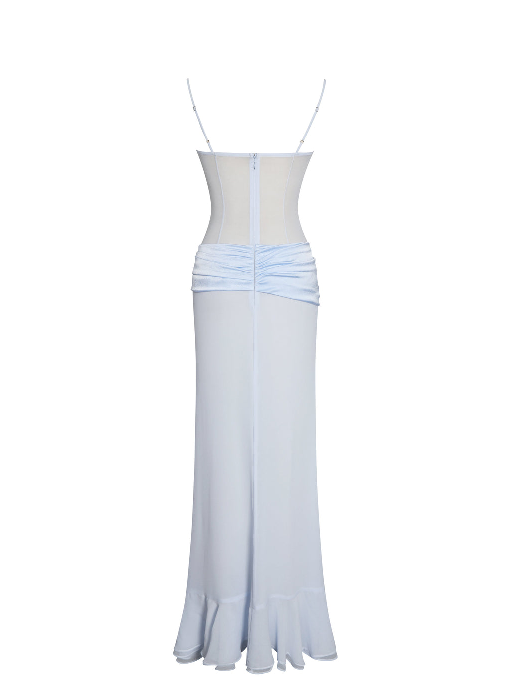 Lacy Blue Ruched Breast High Slit Chiffon Dress - HOUSE OF SHE