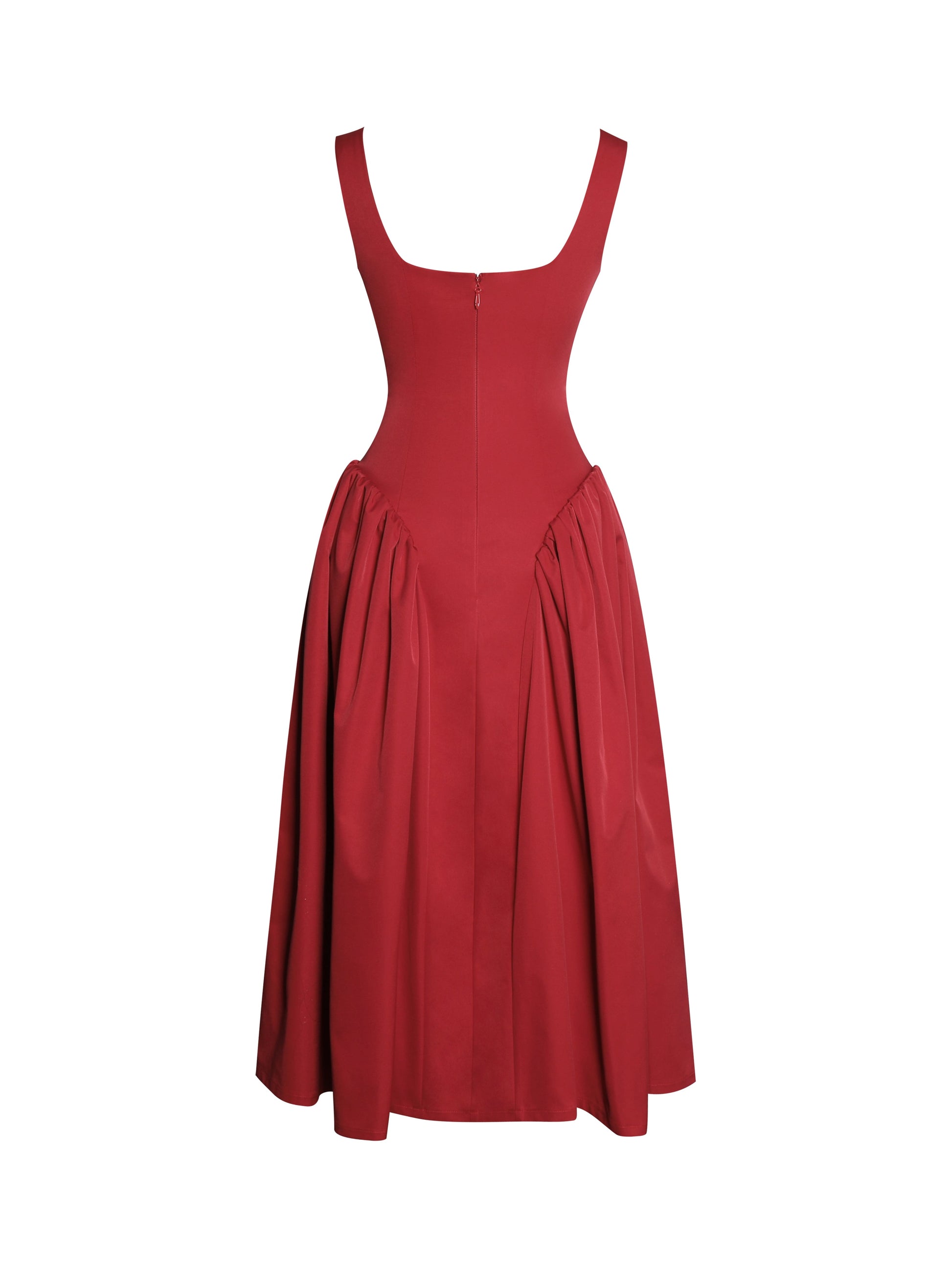 Nahla Red Drop Waist Midi Dress with Buttons - HOUSE OF SHE