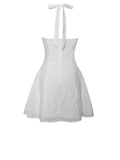 Johana White Eyelet Halter Mini Dress