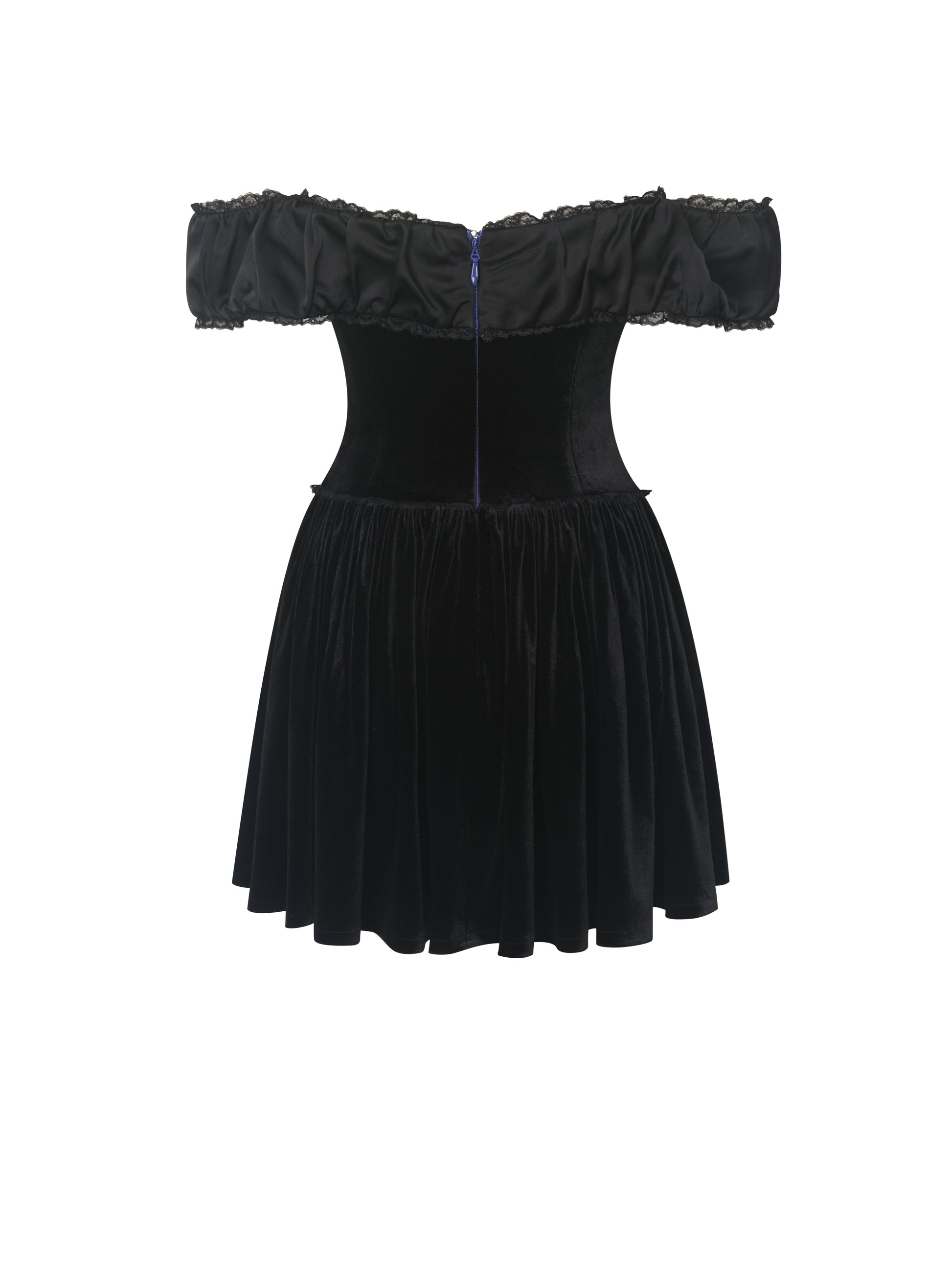 Daisha Black Lace Trimmed Off-Shoulder Ruched Mini Dress