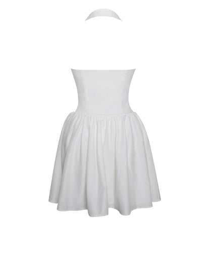 Hailey White Collared Halter Drop Waist Mini Dress