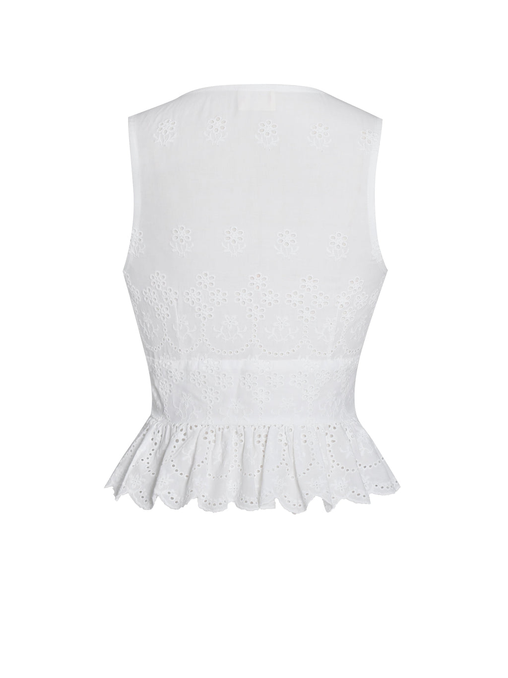 Raia White Eyelet Wave Trim Crop Vest Top - HOUSE OF SHE
