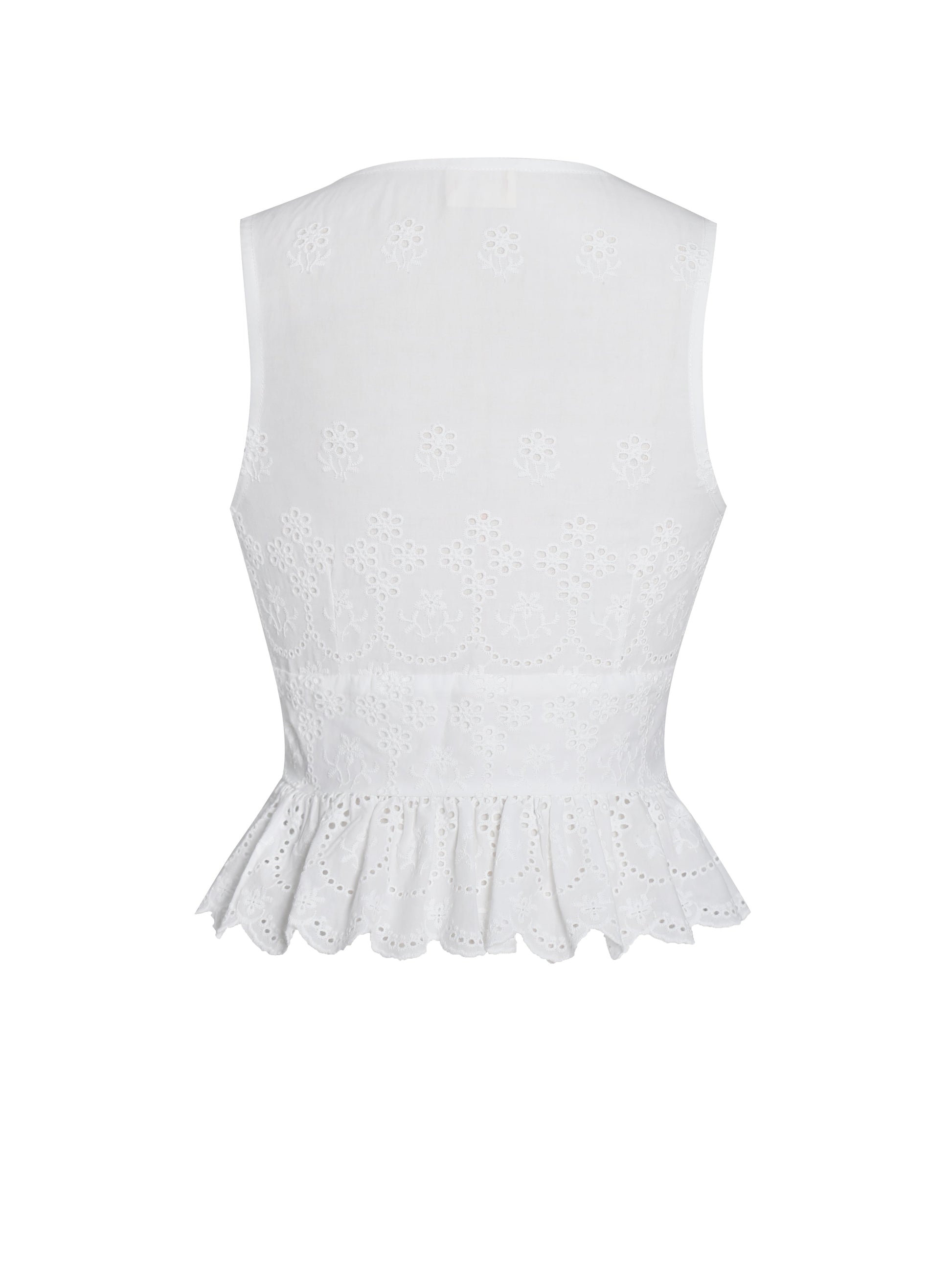 Raia White Eyelet Wave Trim Crop Vest Top - HOUSE OF SHE