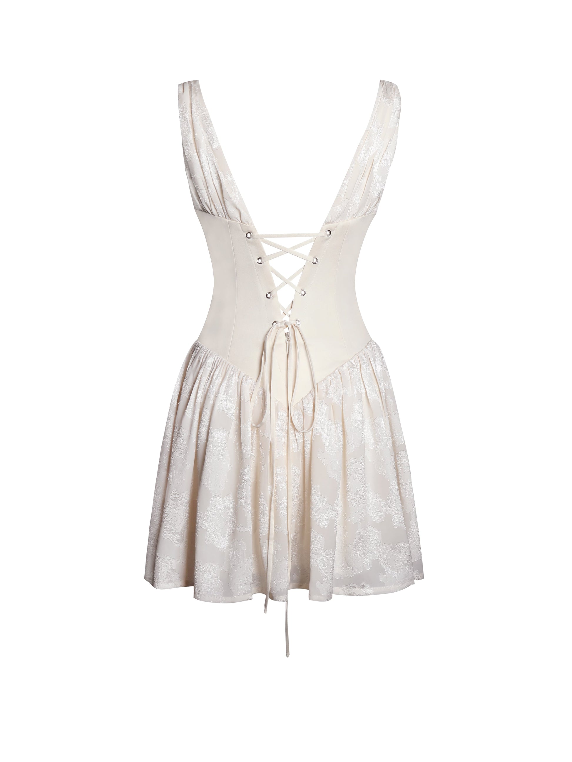 Zahara Off White Jacquard Drop Waist Mini Dress - HOUSE OF SHE
