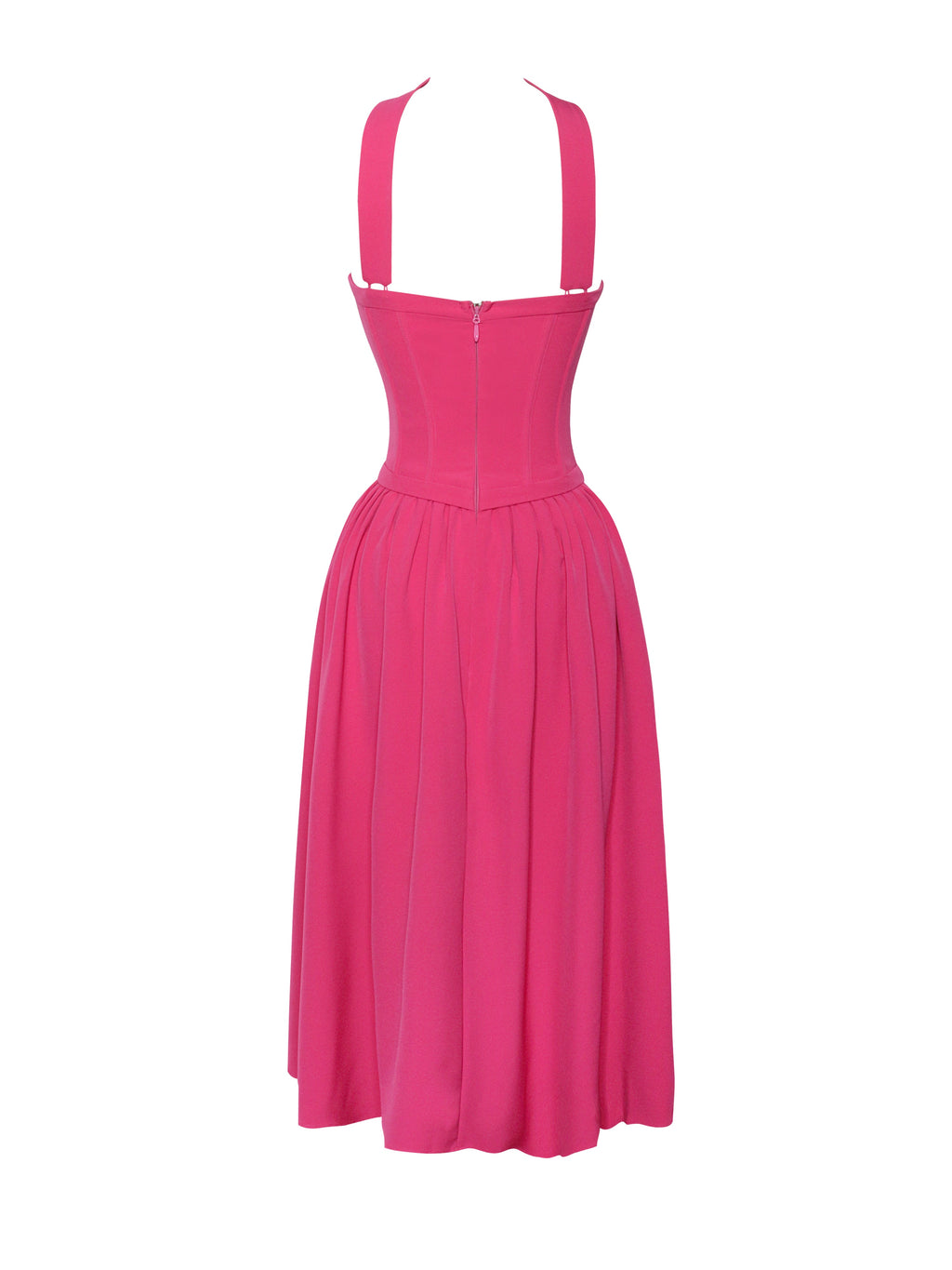 Maia Fuchsia Halter Neck Corset Midi Sundress  HOUSE OF SHE