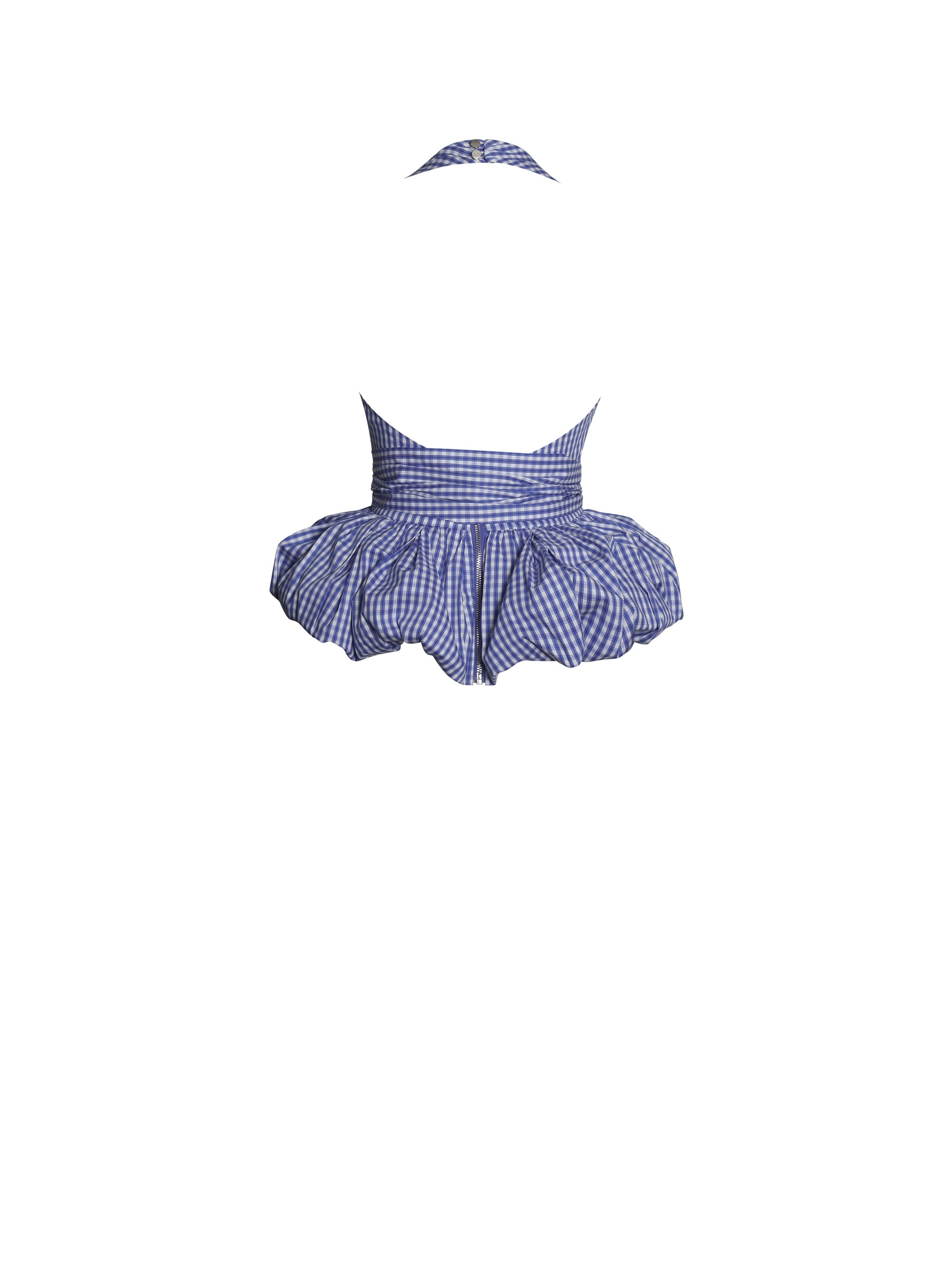 Ilene Blue and White Checkered Bubble Hem Halter Top - HOUSE OF SHE