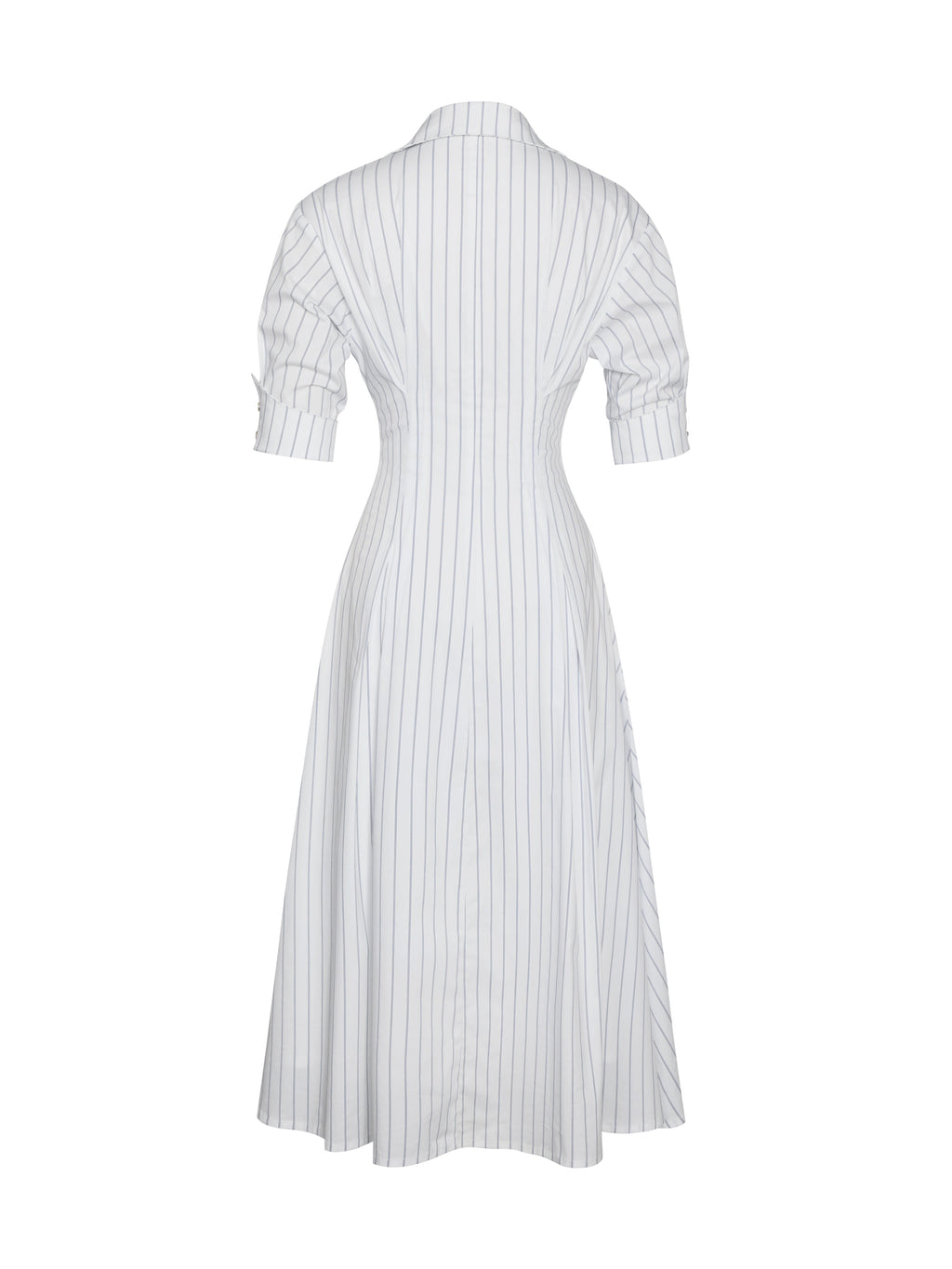 Palina Pinstripes Cotton Poplin Pleated Midi Preppy Shirt Dress - HOUSE OF SHE