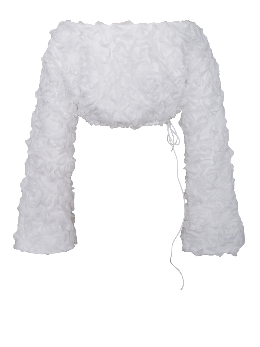 Qiana White Floral Appliqué Long Sleeve Off Shoulder Crop Top - HOUSE OF SHE
