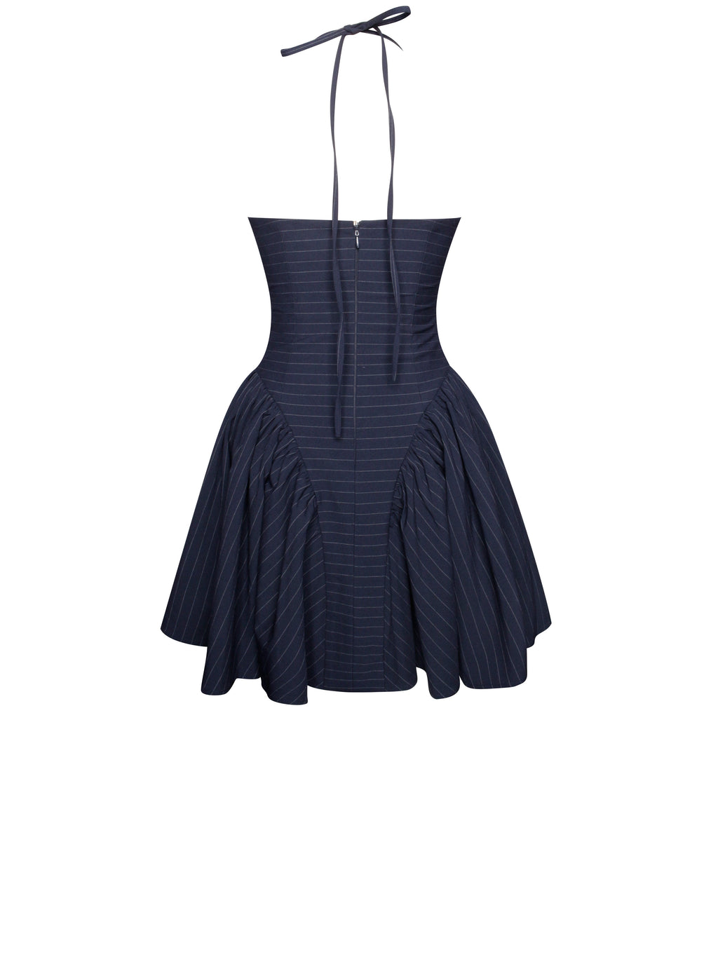Melody Navy Blue Pinstripe Halter Drop Waist Mini Dress - HOUSE OF SHE