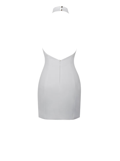 Ori White Halter Pearl Mini Dress