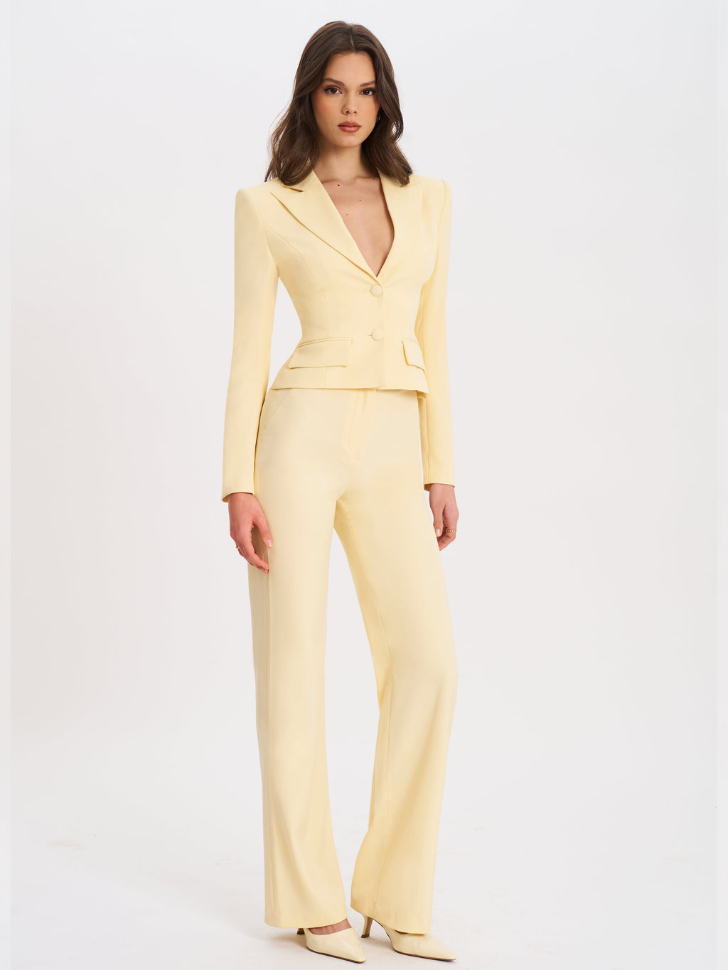 Quinnie Butter Yellow Slim Suit Pants - HOUSE OF SHE
