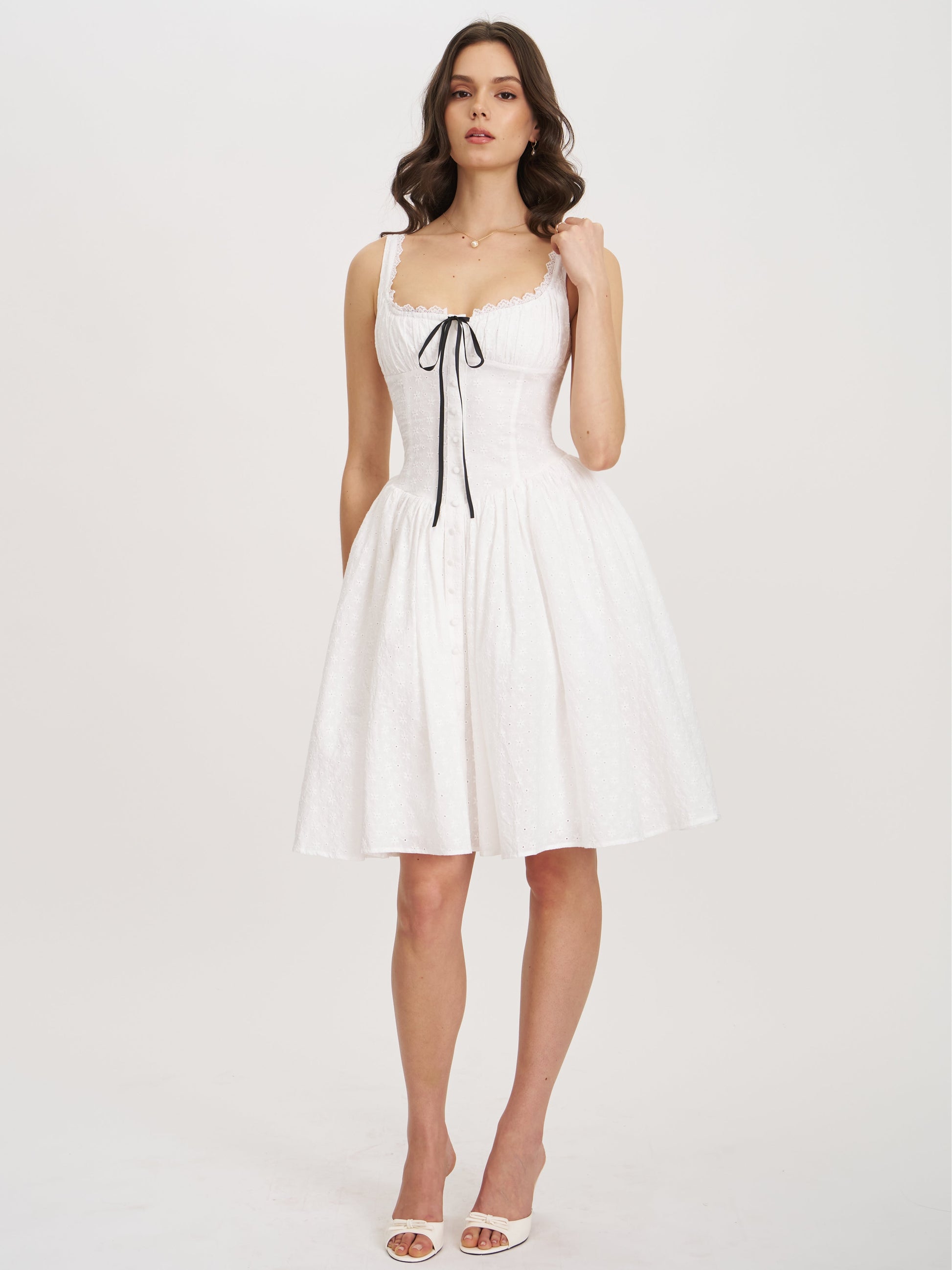 Madison Cotton Eyelet Square Neck Midi Dress - HOUSE OF SHE