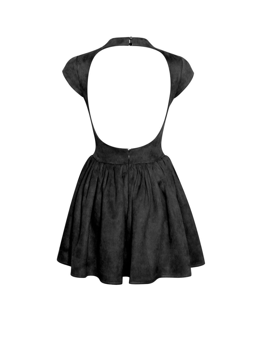 Jacqueline Backless Black Mini Puffy Suede Dress  HOUSE OF SHE