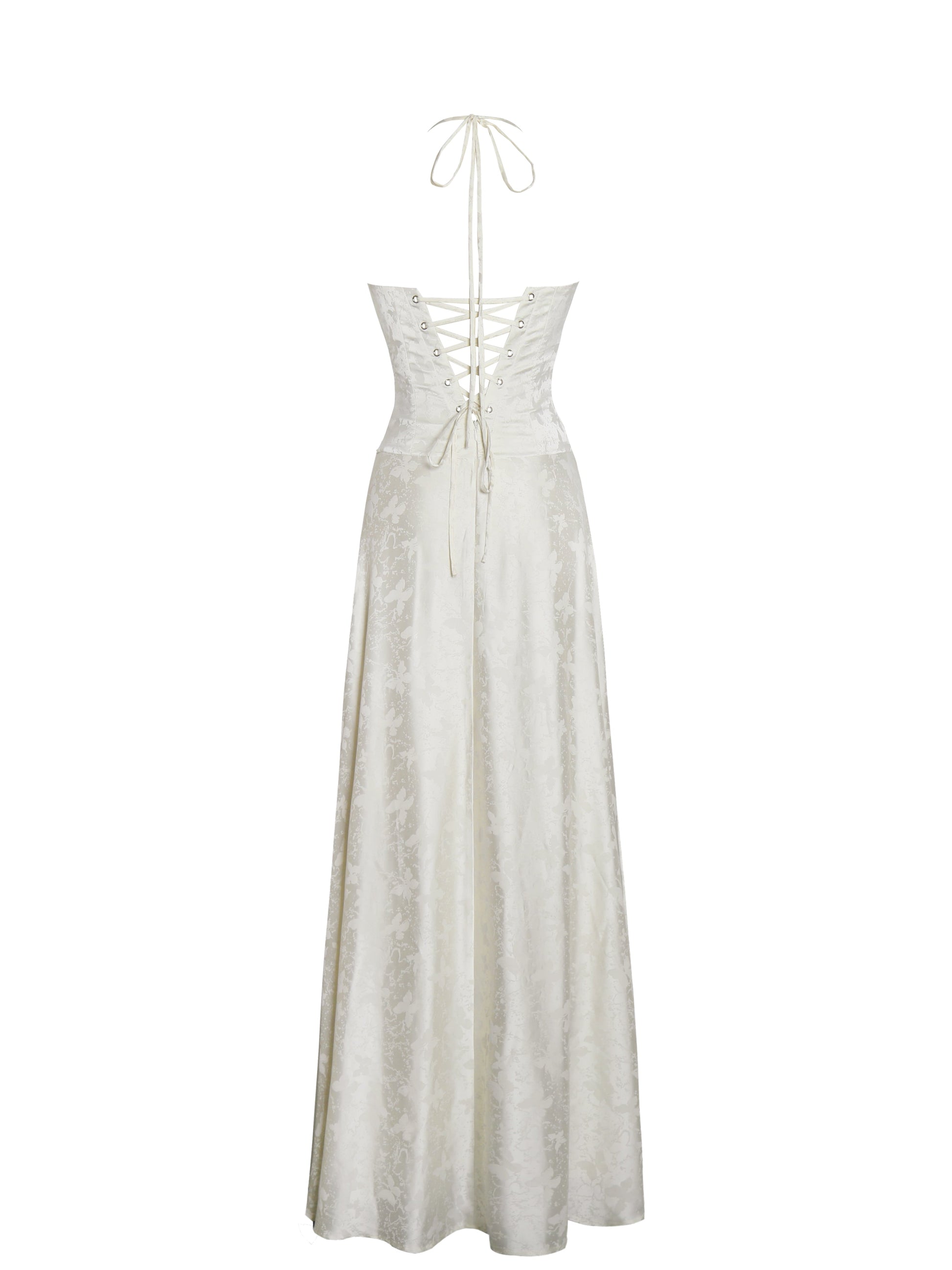 Raegan Pearl White Jacquard Rouched Maxi Dress - HOUSE OF SHE
