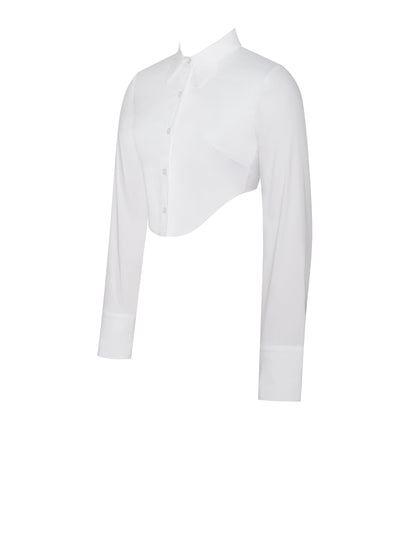 Unella White Long Sleeve Shirt Crop Top