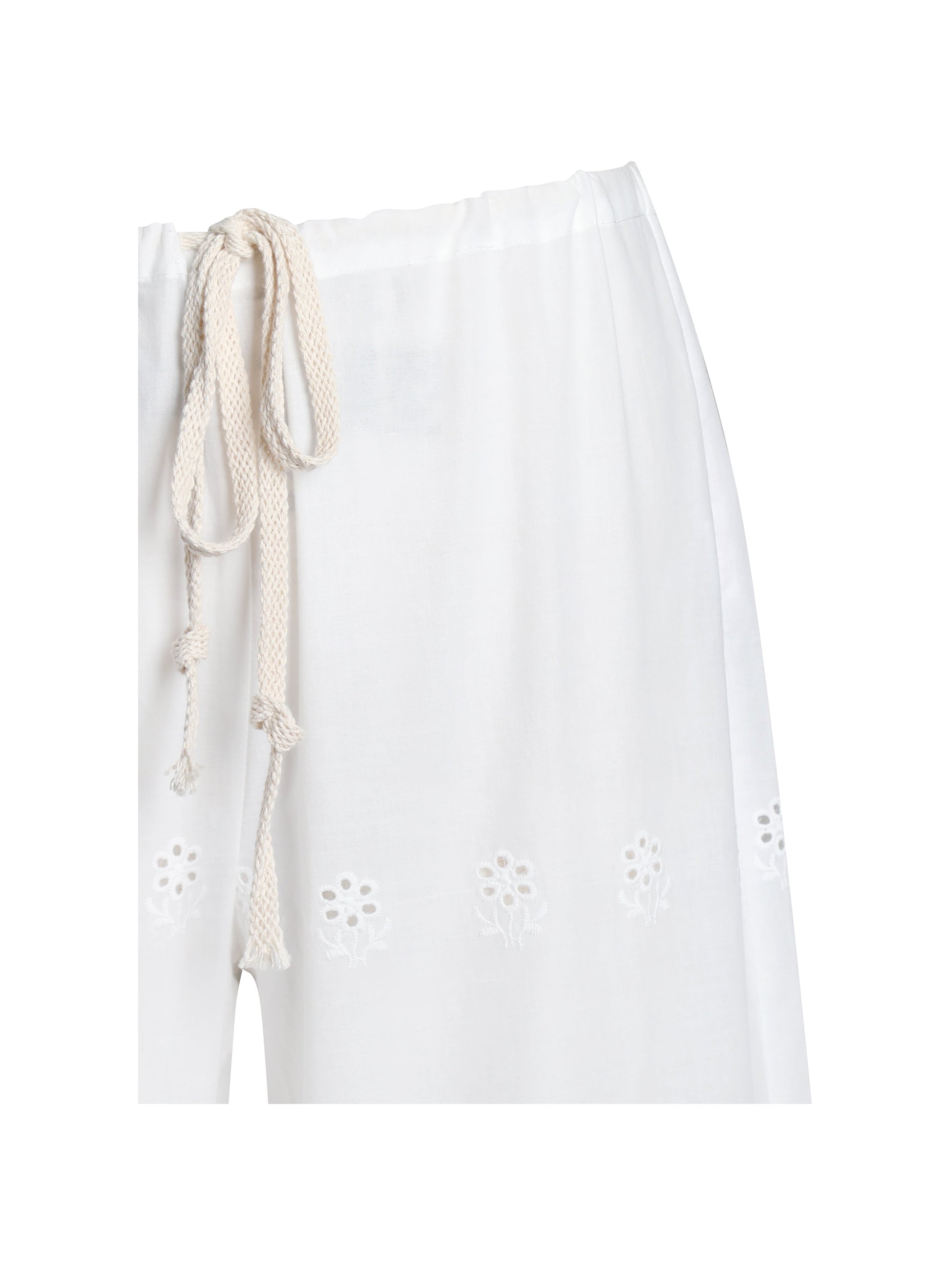 Raina White Cotton Eyelet Straight Pants - HOUSE OF SHE