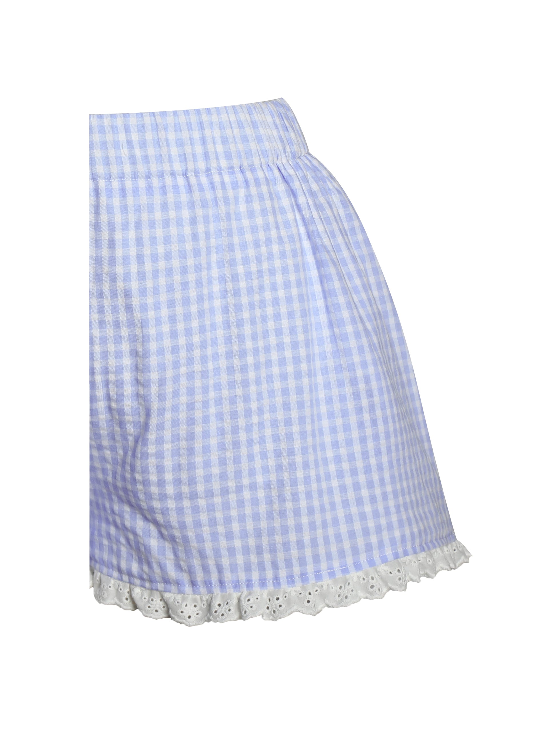 Qutayla Baby Blue Gingham Lace Trim Shorts - HOUSE OF SHE