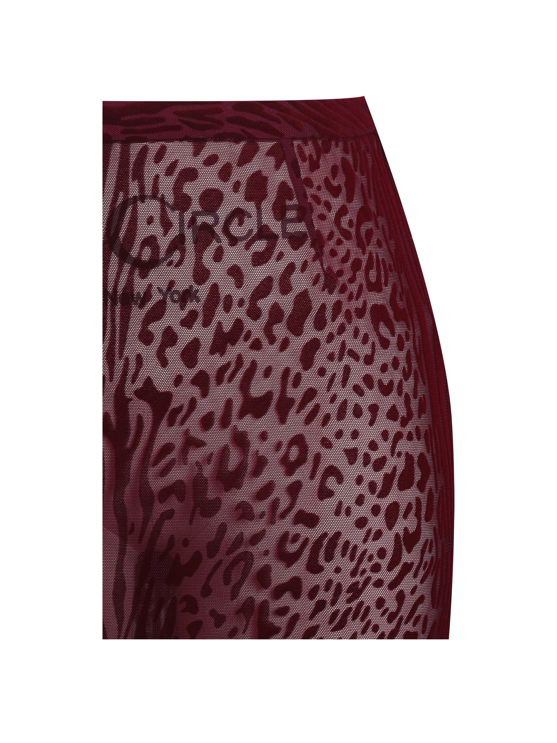 Halia Burgundy Animal Print Burnout Velvet Fur Trim Skirt - HOUSE OF SHE
