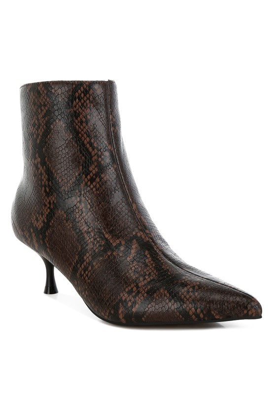 Thymus Snake Print Kitten Heel Boots - HOUSE OF SHE