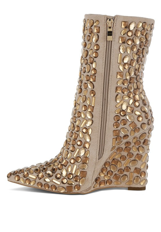 Trend Titan Diamante Slim Wedge Heel Boots  HOUSE OF SHE