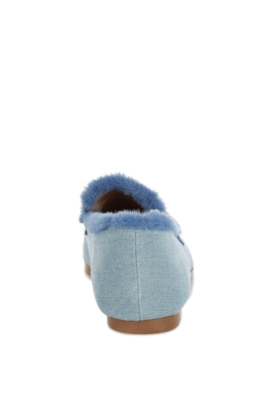 Nivena Fur Detail Denim Loafers  HOUSE OF SHE