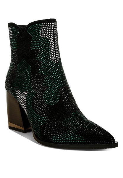 Zarka Rhinestones Embellished Block Heel Boots