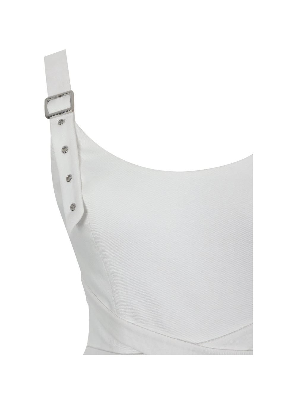 Francine White Cotton Denim Crossover Strap Mini Dress