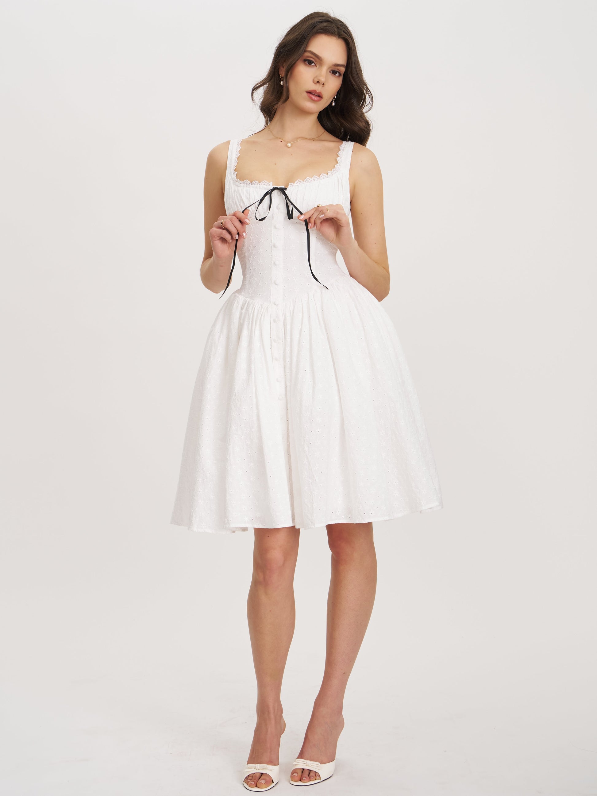 Madison Cotton Eyelet Square Neck Midi Dress - HOUSE OF SHE