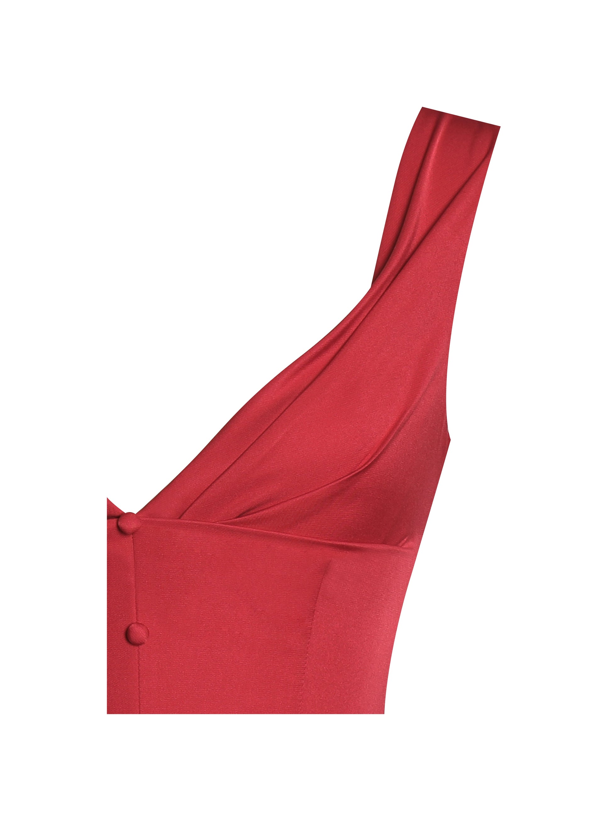 Nahla Red Drop Waist Midi Dress with Buttons - HOUSE OF SHE