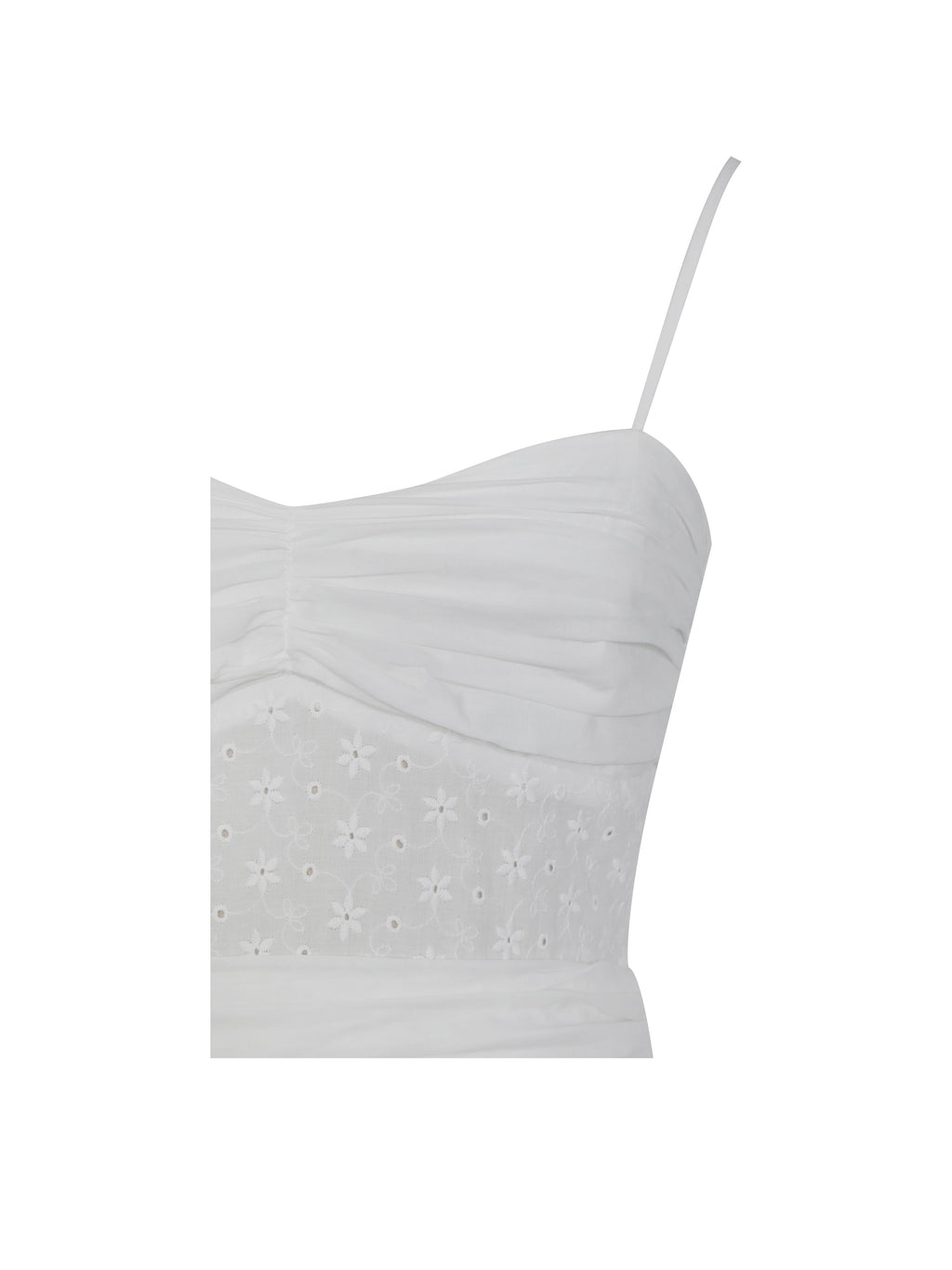 Maelis White Eyelet Drop Waist Cotton Midi Dress - HOUSE OF SHE