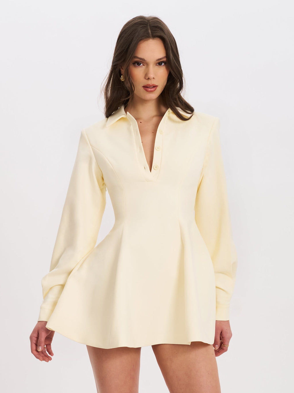 Obelia Off White Long Sleeve Polo Mini Dress - HOUSE OF SHE