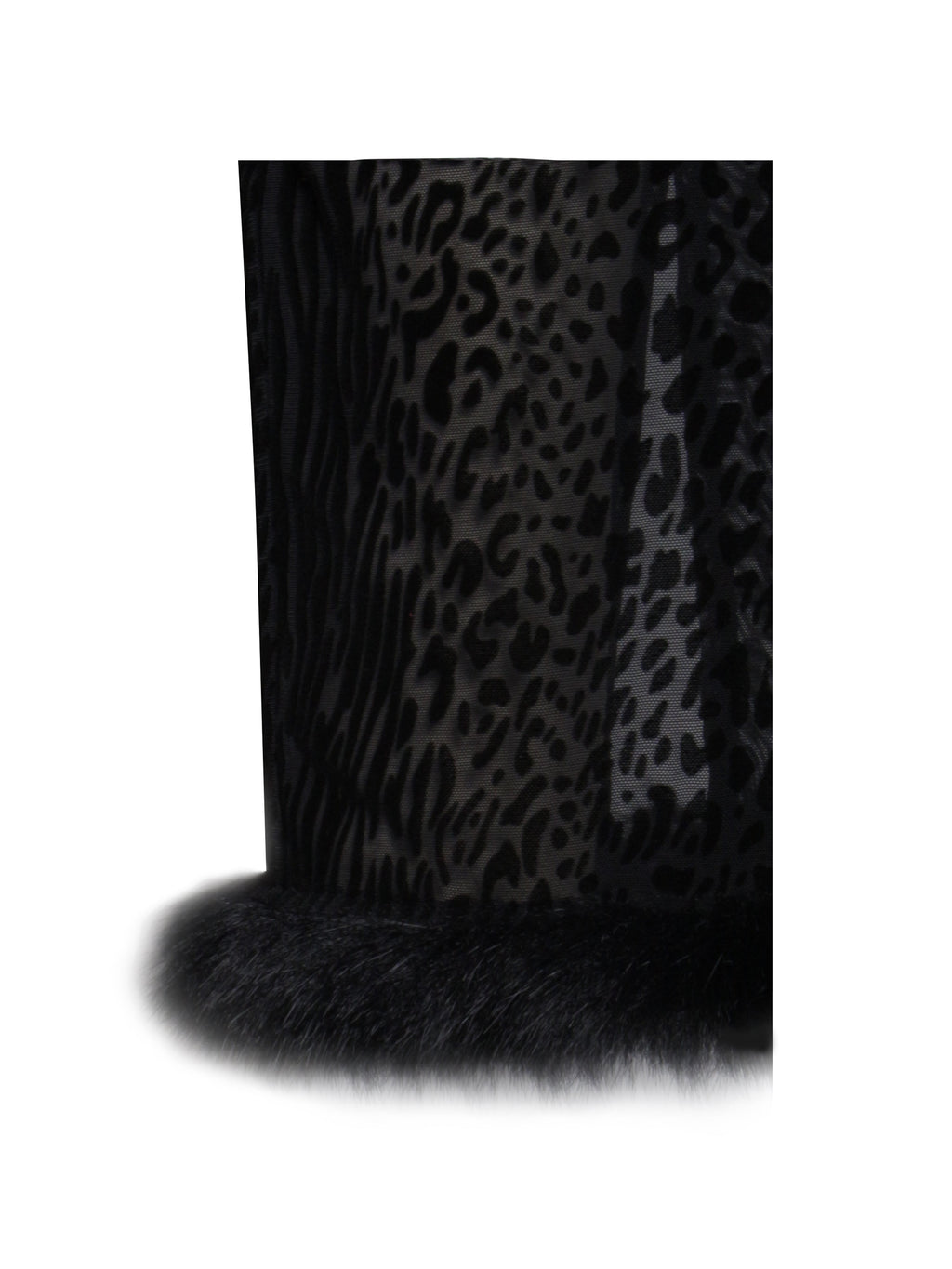 Halia Black Animal Print Burnout Velvet Fur Trim Skirt - HOUSE OF SHE
