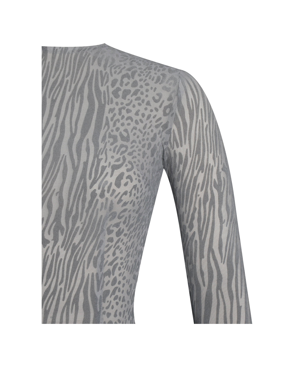 Waylynn Gray Animal Print Burnout Velvet Detail Mesh Backless Maxi Dress - HOUSE OF SHE