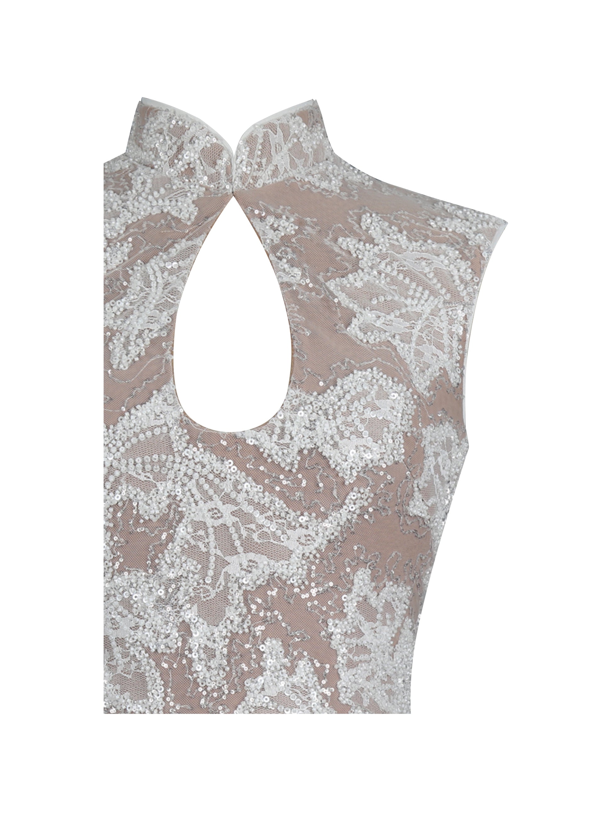 Tavia White Beaded Teardrop Neckline Maxi Dress