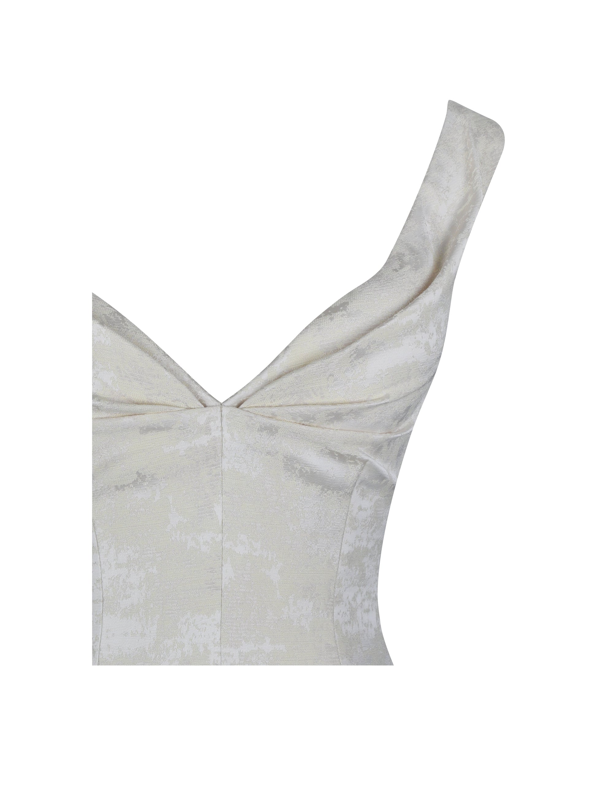 Chelsea Ivory Jacquard Ruched Bust Sweetheart Midi Dress