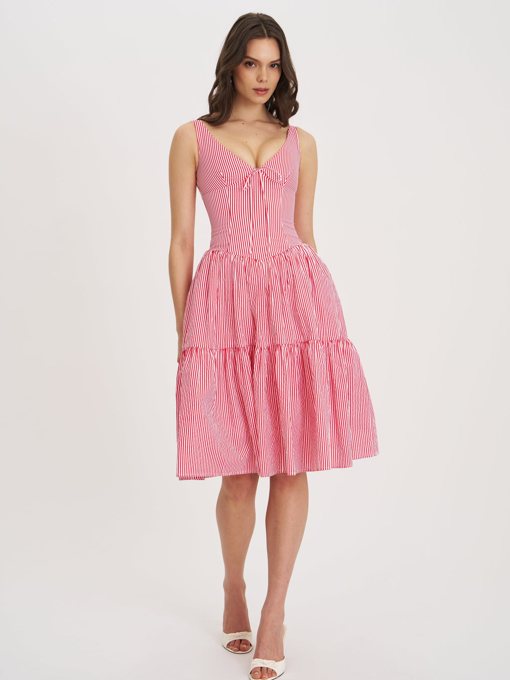 Oceana Red Candy Stripe Drop Waist Midi Dress - HOUSE OF SHE