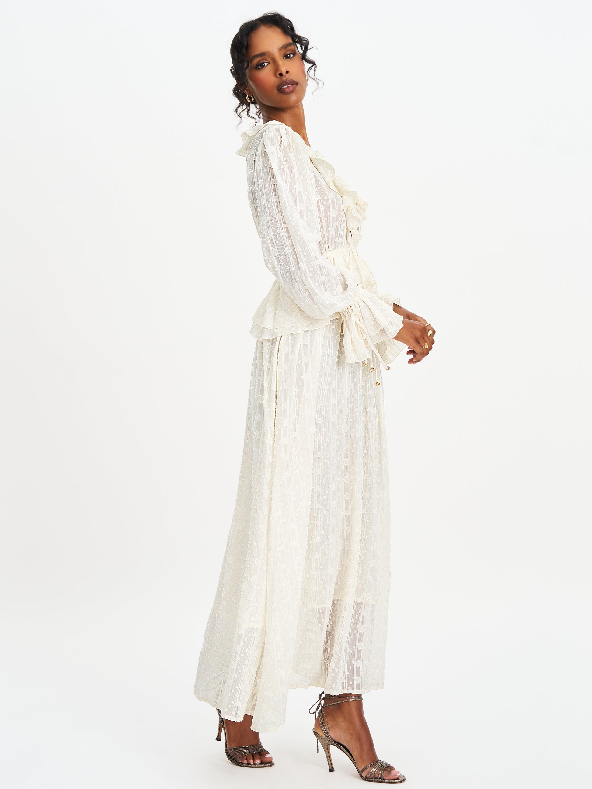 Safiya Jacquard Chiffon Long Sleeve Maxi Dress - HOUSE OF SHE
